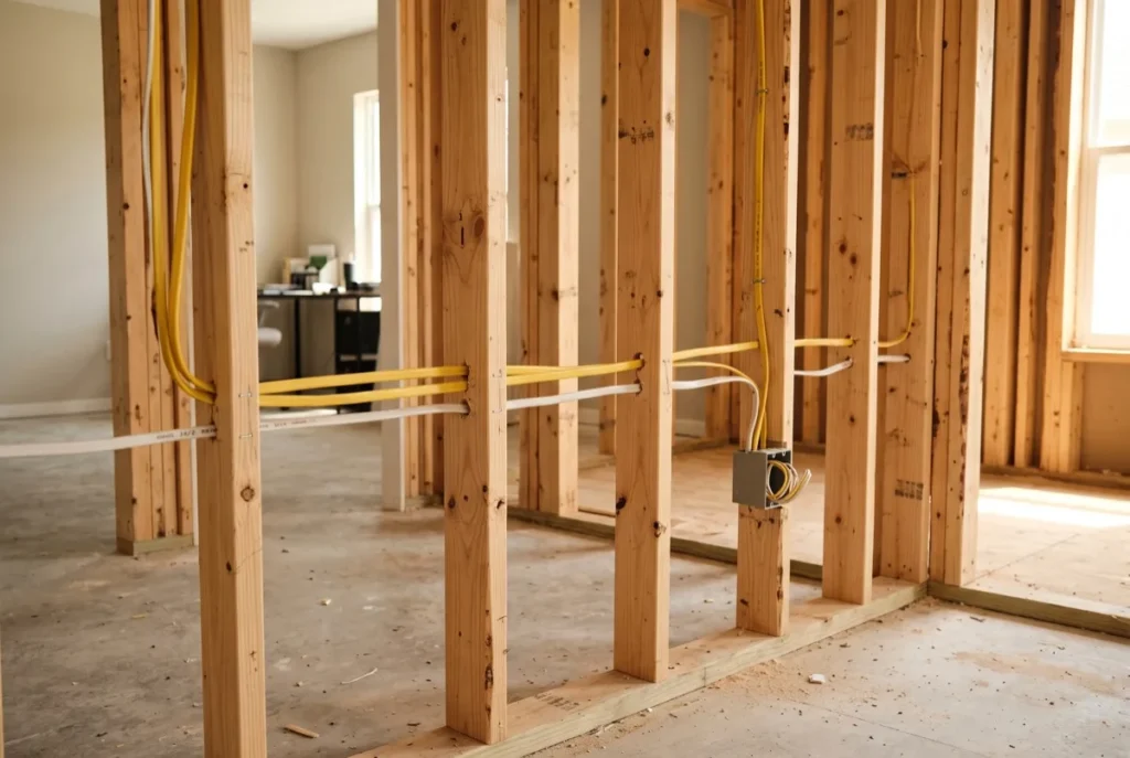 Electrical cable running through open wall framing