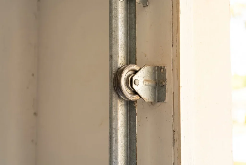 Garage door roller sitting in its track