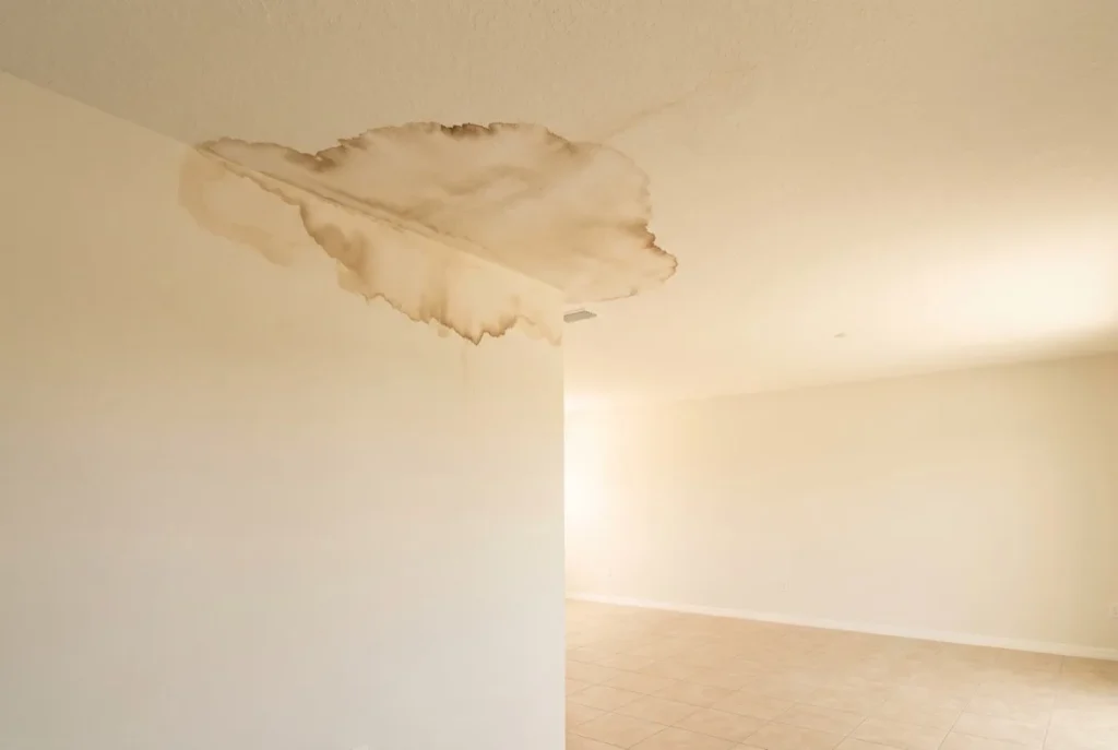 Water stain spreading on a residential ceiling