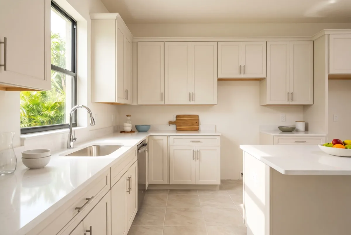 Kitchen sink and the cabinet beneath it in a Florida home