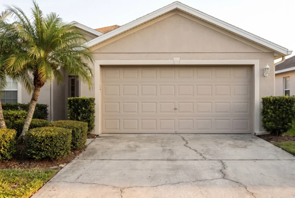 Closed two-car garage door on a Florida home