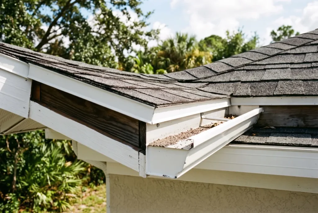 Roof edge, drip edge and gutter line on a Florida home