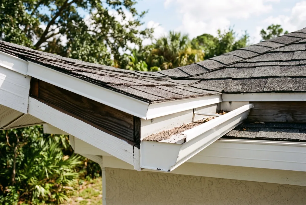 Roof edge, drip edge and gutter line on a Florida home