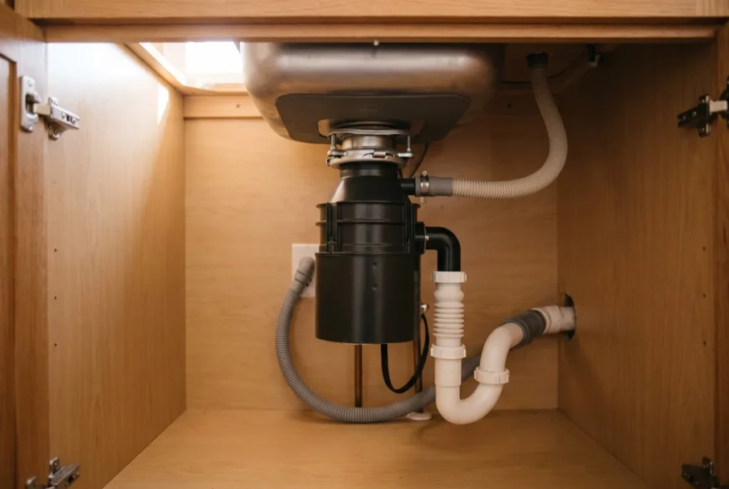 Garbage disposal unit under a kitchen sink